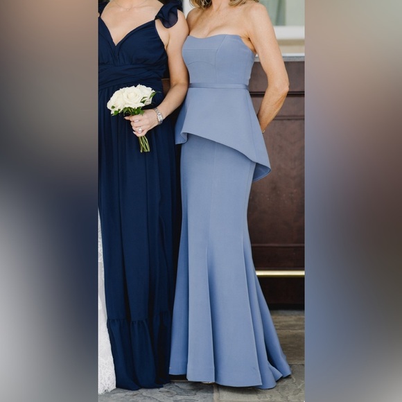 Romona Keveza Light Blue Strapless Mother of the Bride Gown Maxi Dress size 4 - Picture 6 of 9